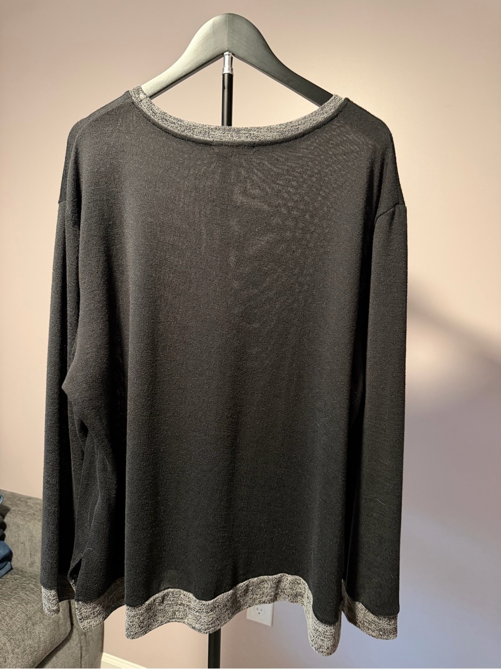 Black Lightweight Long Sleeve Top with Heather Gray Trim - Picture 3 of 6